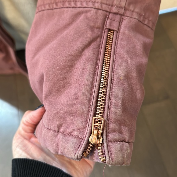 Rose coloured jacket. Faux fur lined. Rose gold zippers, cinch waist - Picture 4 of 8